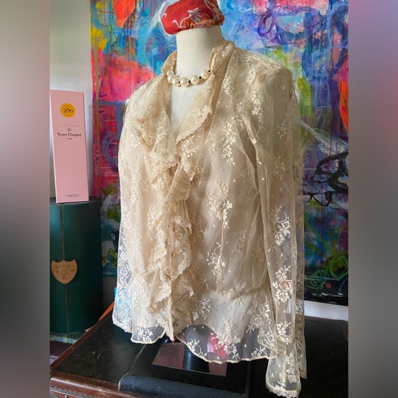 Gorgeous Charming Cream color LACE with Cami Blouse Top Vintage retro Fashion 💖 - Picture 7 of 7